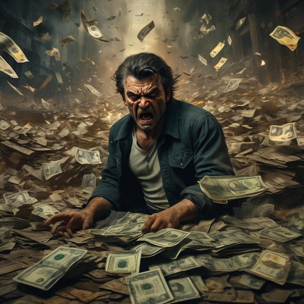 Furious Man in War Zone, Dark Fantasy Art