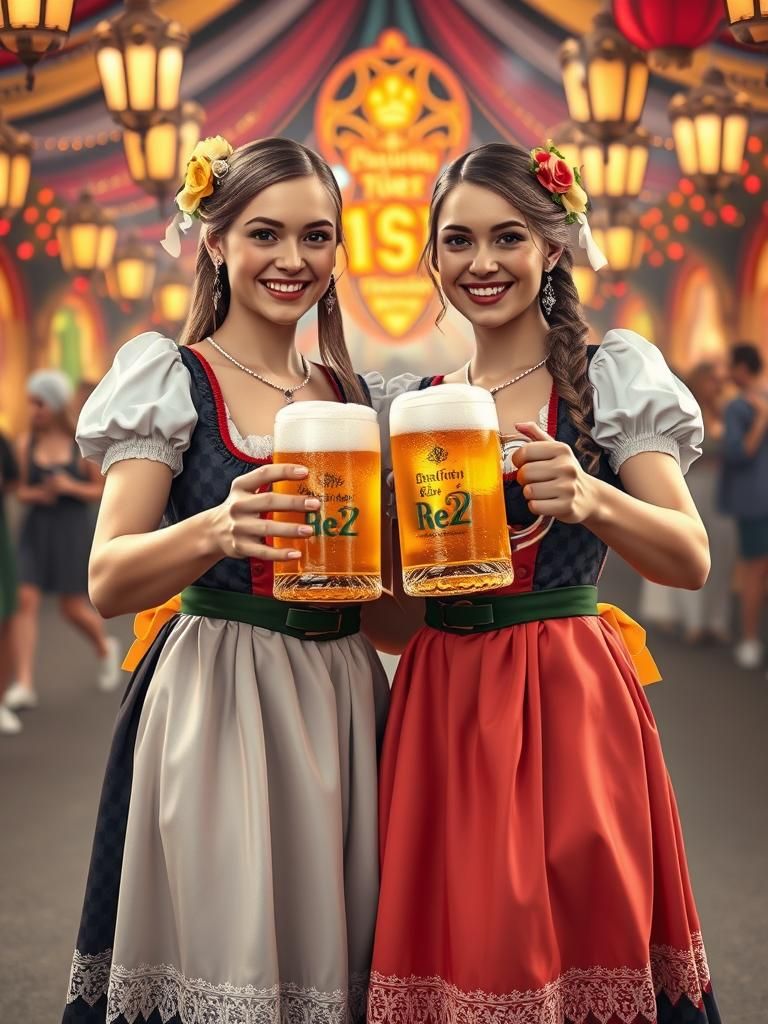 Oktoberfest Maidens in Art Nouveau Style