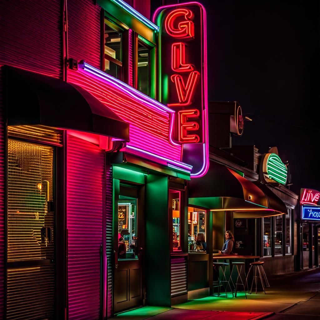 Neon Bar Signs on the Dark Side of Town
