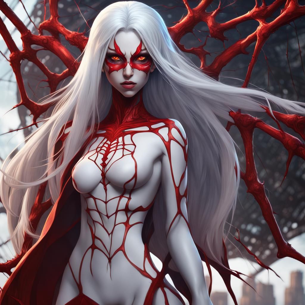 Anime Spider Woman with White Hair, Digital Art