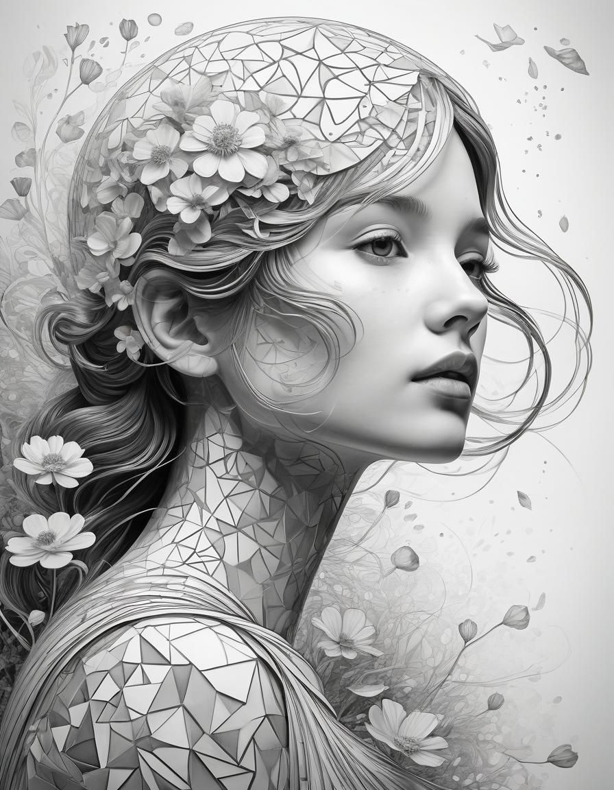 Ethereal Black and White Floral Art Nouveau Design