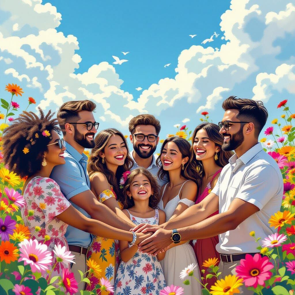 Diverse Group Celebrates World Peace Amidst Vibrant Nature