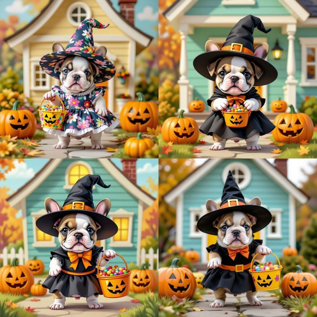 French Bulldog Witch Puppy with Candy Bucket