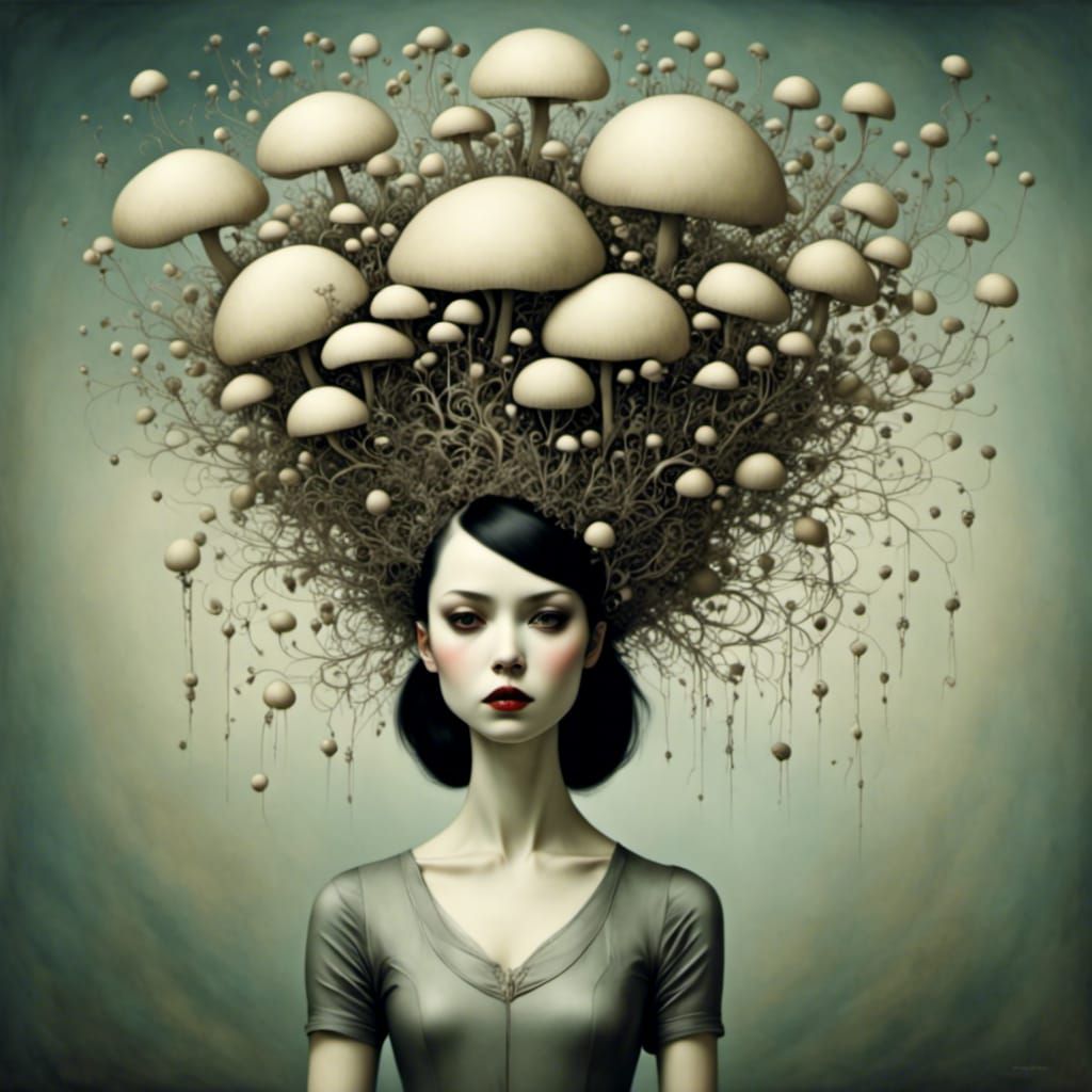 Brain as Mushroom Cloud, Mixed Art Style