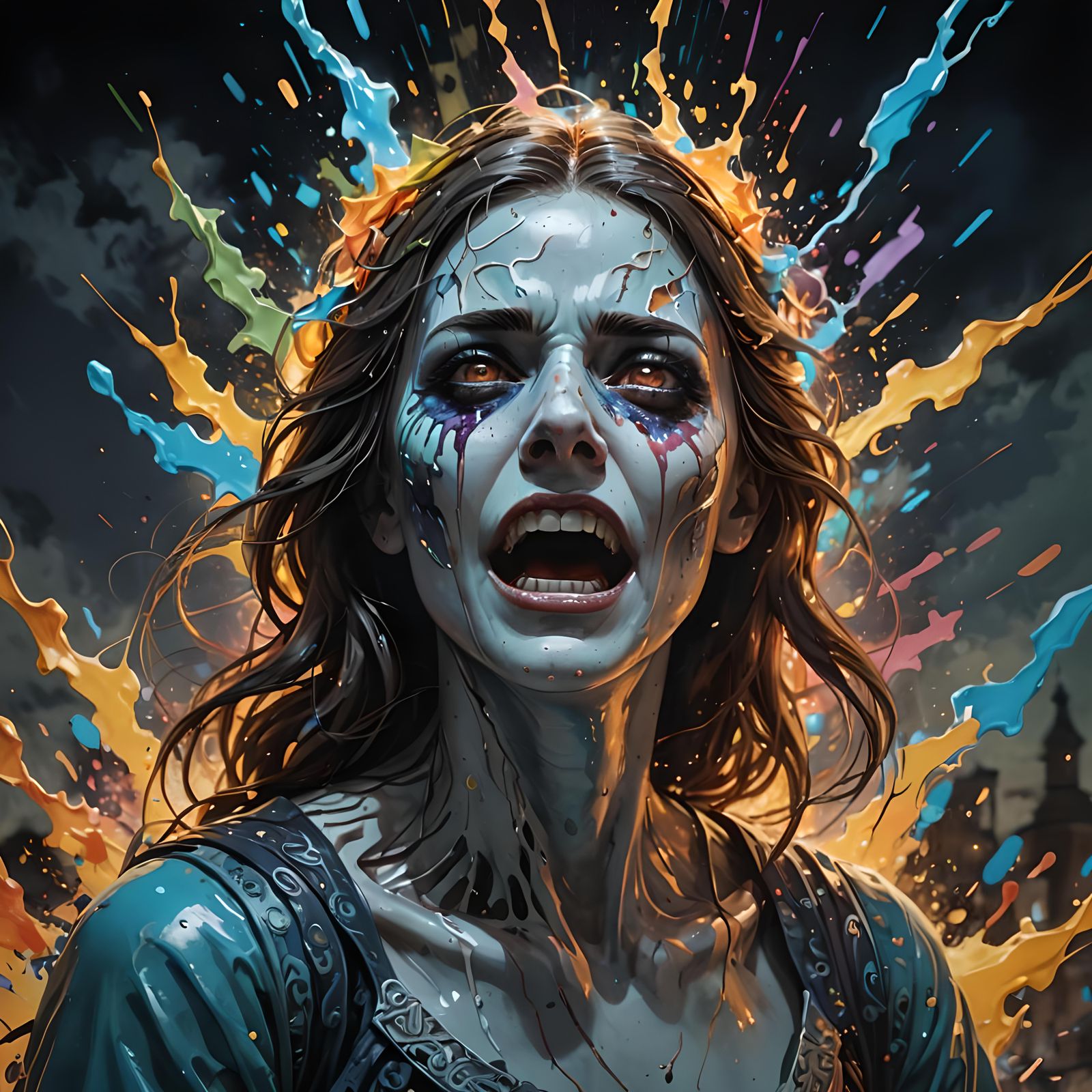 Detailed Hyperrealistic Figure with Colorful Backdrop