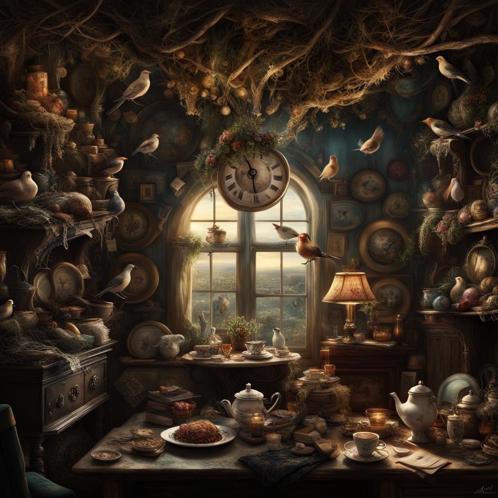 Alice and Mad Hatter's Whimsical Button Nest