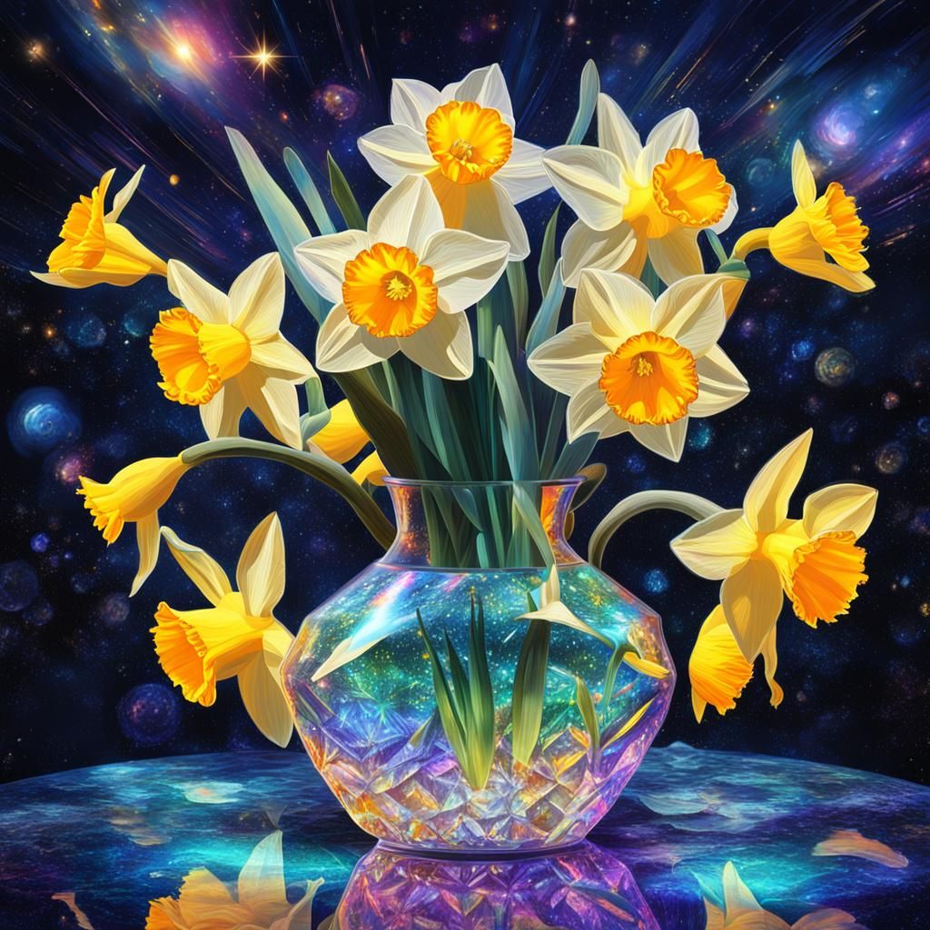 Daffodils in Crystal Vase: Astral Illustration