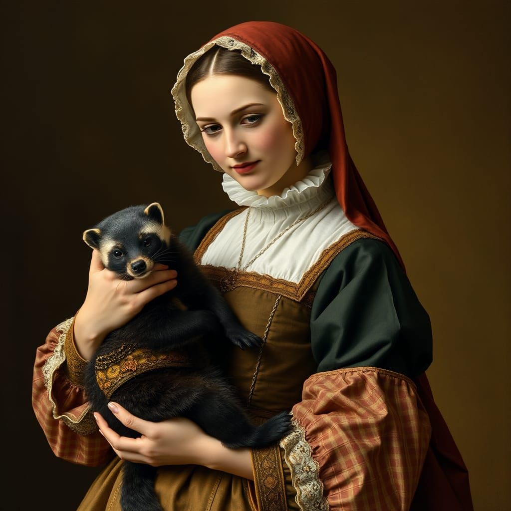 Tudor Woman Holding a Civet Portrait