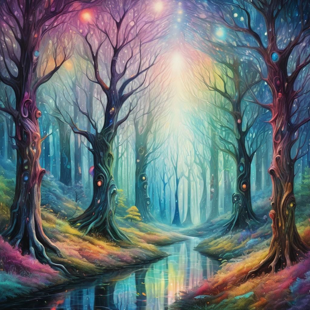 Dreamlike Surreal Being in Shimmering Forest