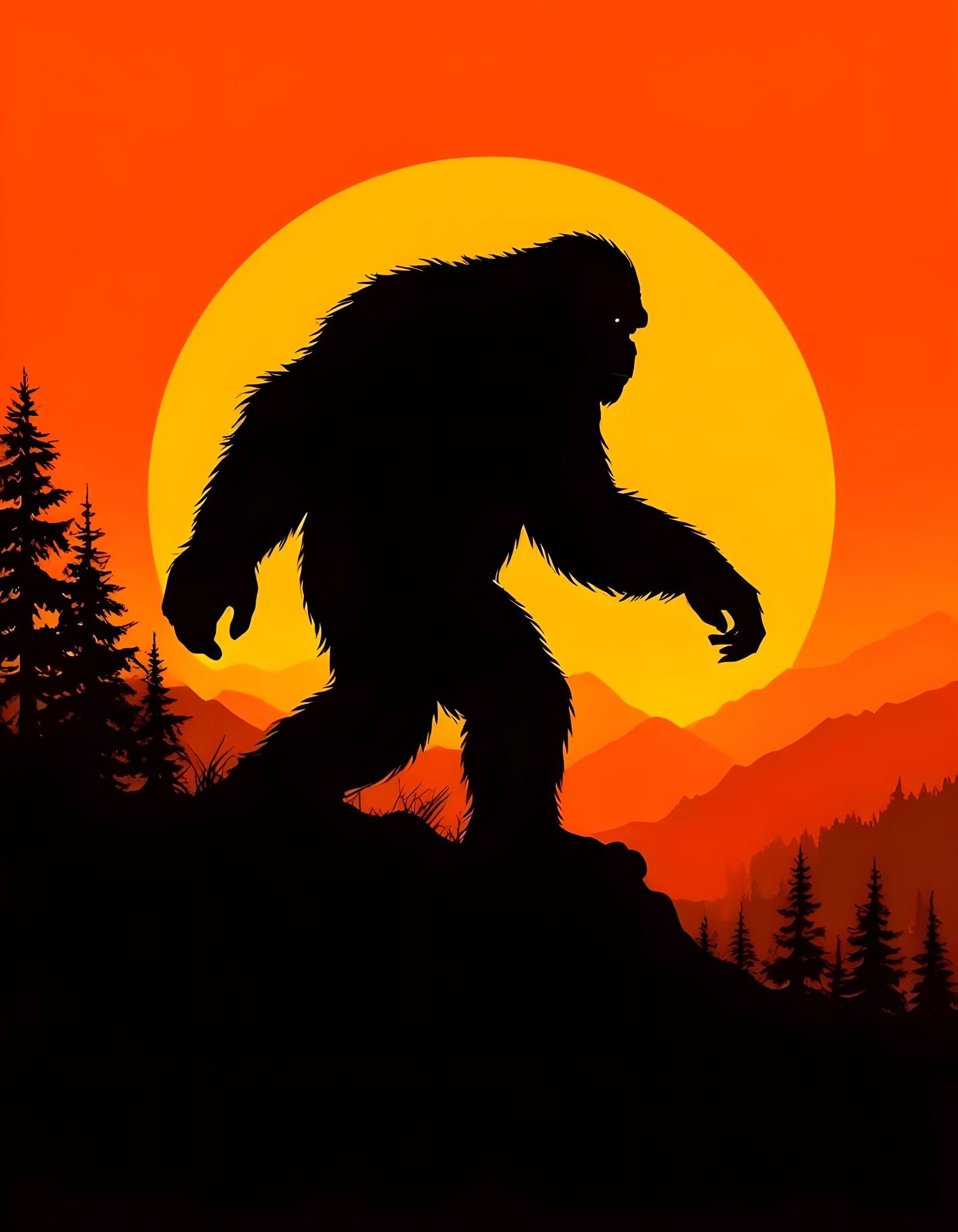 Grand Sasquatch Silhouette in Sunset Hues