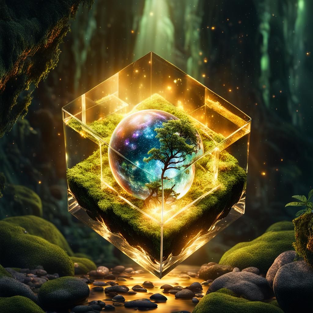 Glass Cube Planet in Enchanted Galaxy Forest