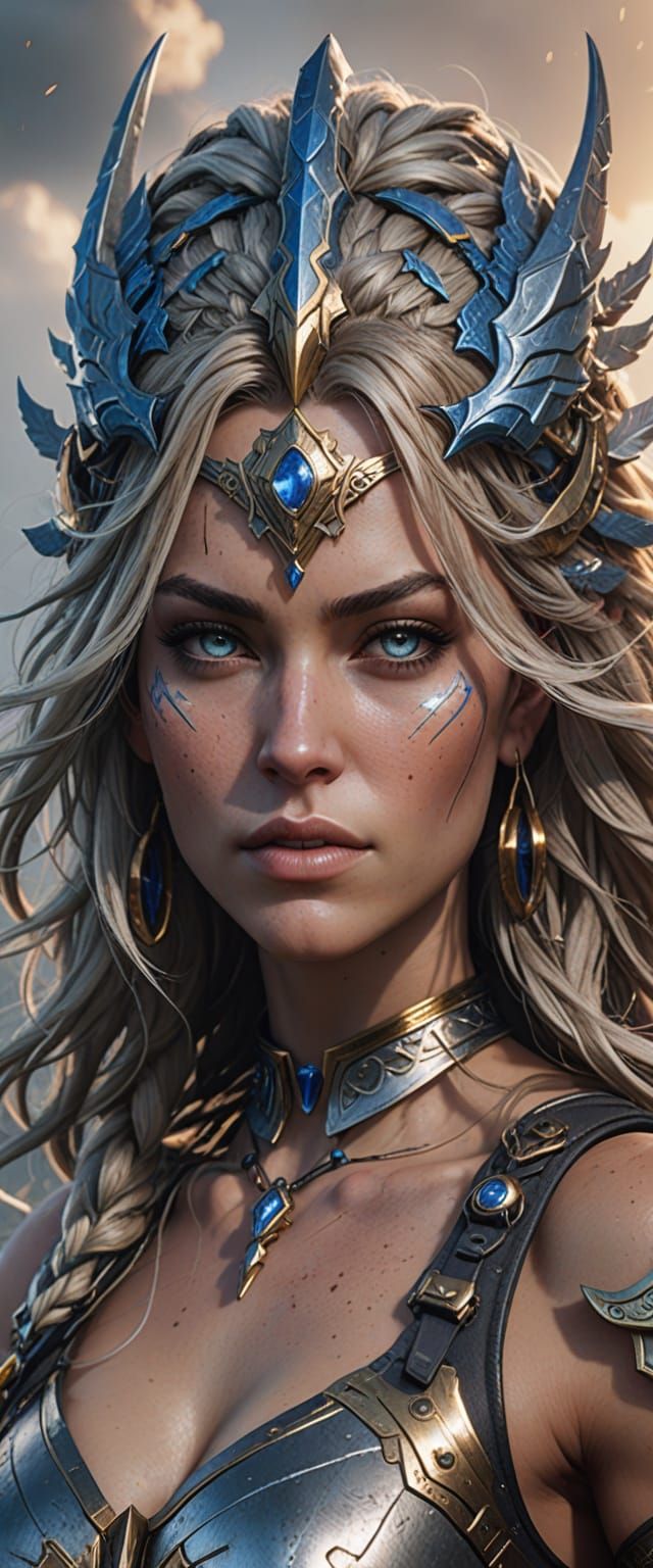 Valkyrie Warrior on Mythical Battlefield, Digital Art