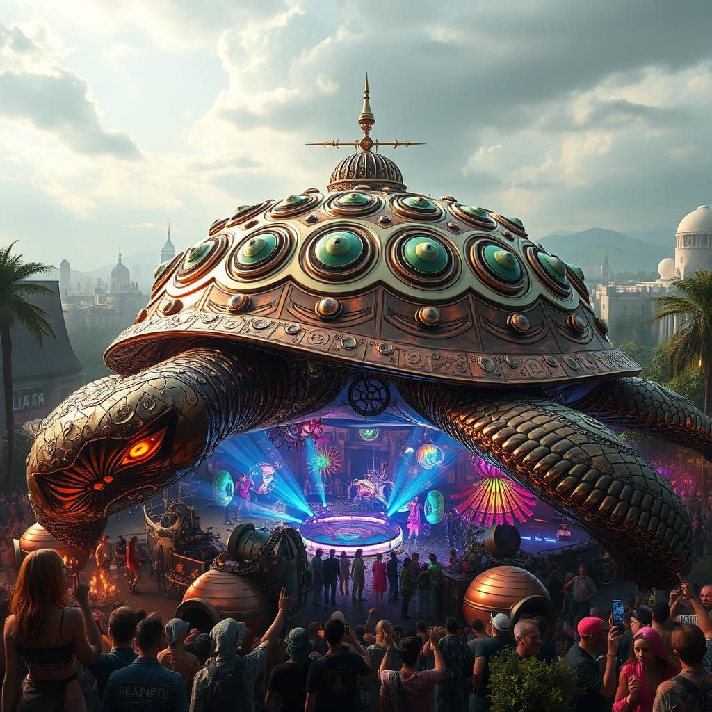 Steampunk Tortoise Colosseum Hosting Solarpunk Festival