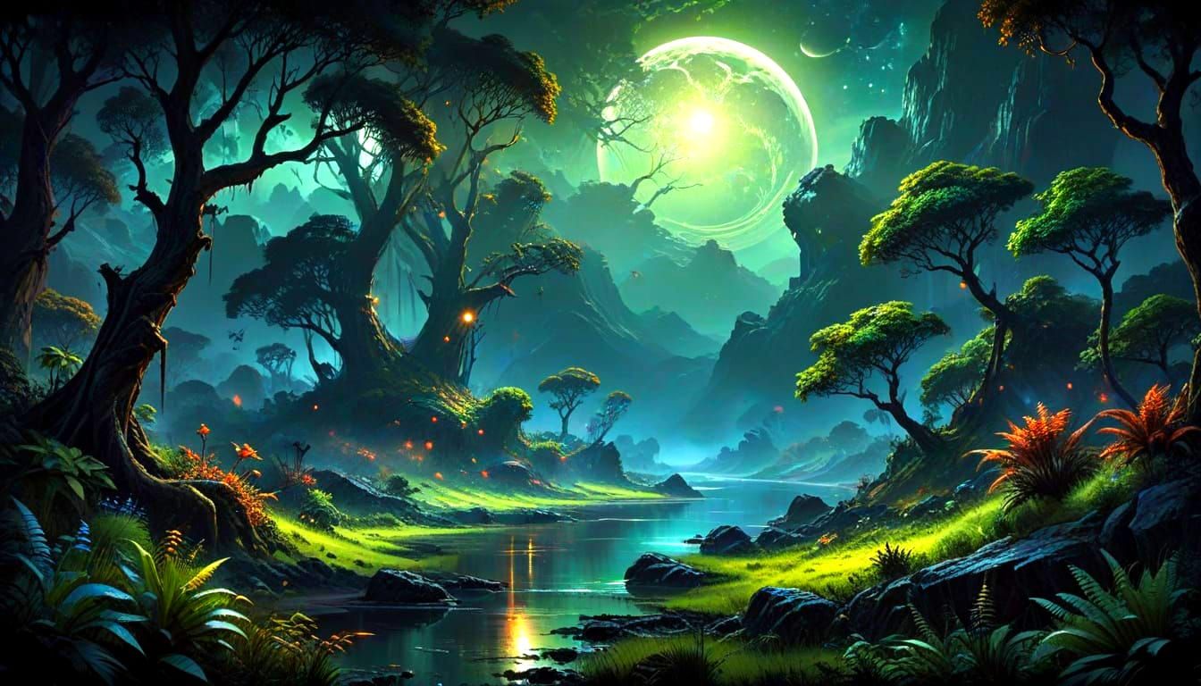 Exoplanet Landscape in Ethereal Oil Painting Style