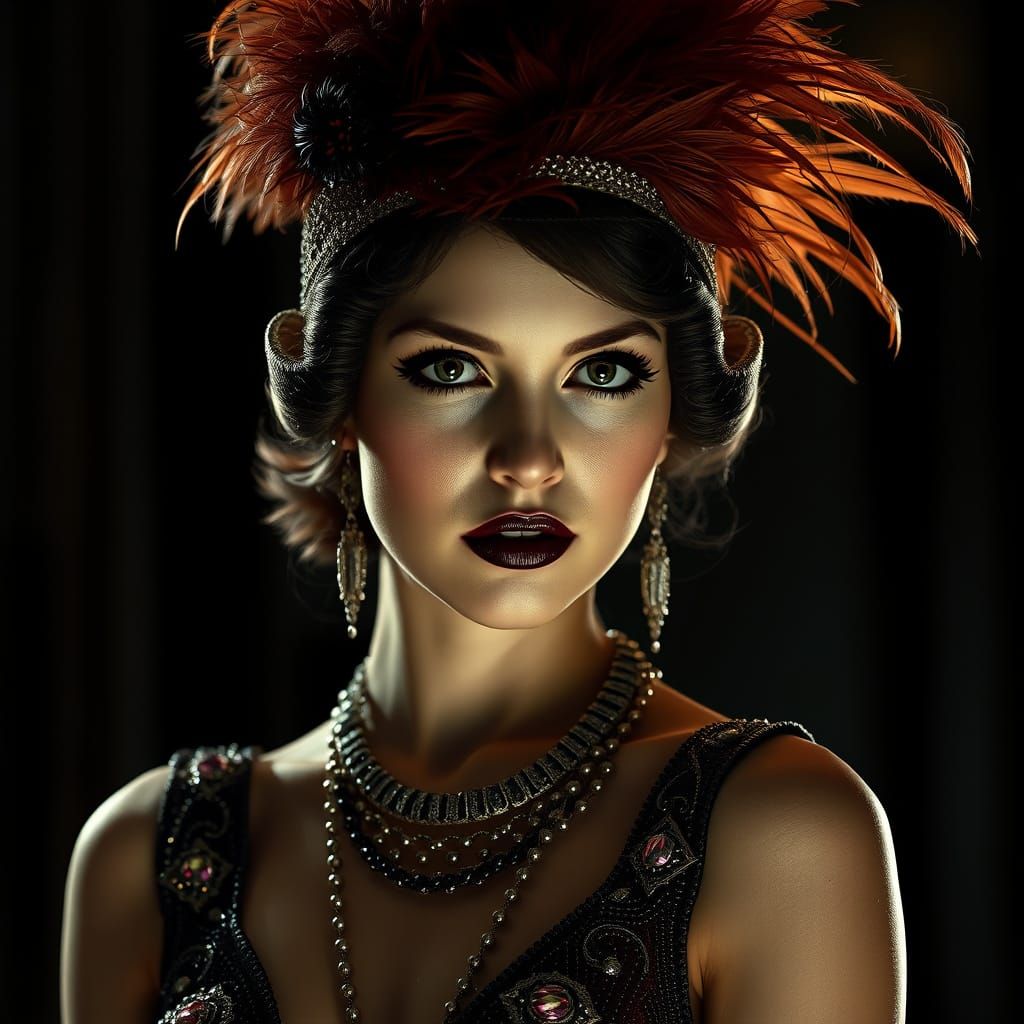 1920s Flapper Portrait in Film Noir Style