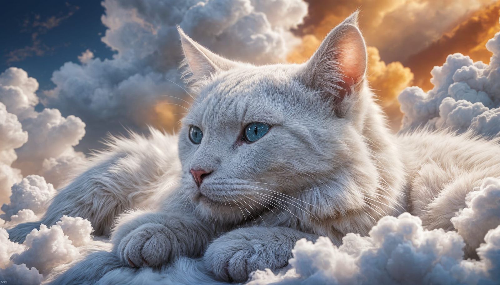 Hyperrealistic Cloud Cat Sleeping on Fluffy Cloud