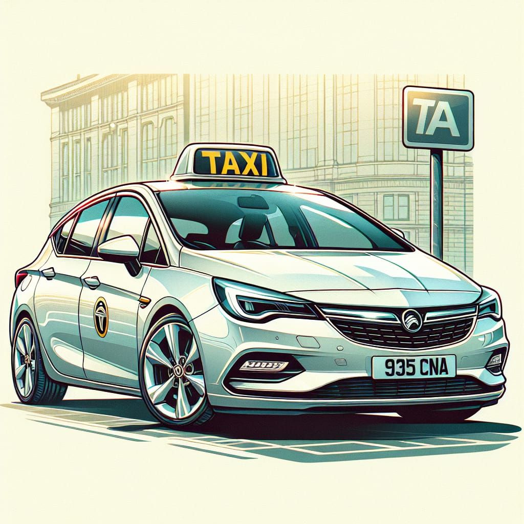 White Vauxhall Astra Taxi on Stand