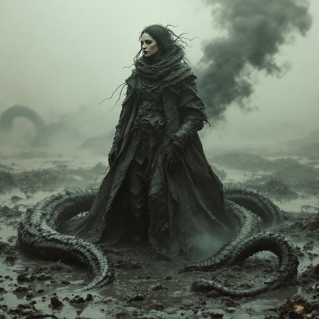 Eerie Woman in Mud With Tentacle