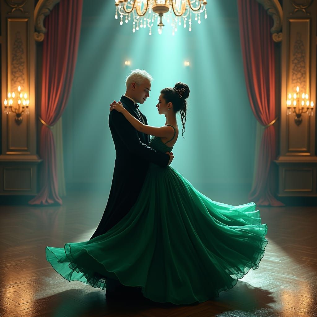 Draco Malfoy Dances in Mystical Ballroom, Digital Art