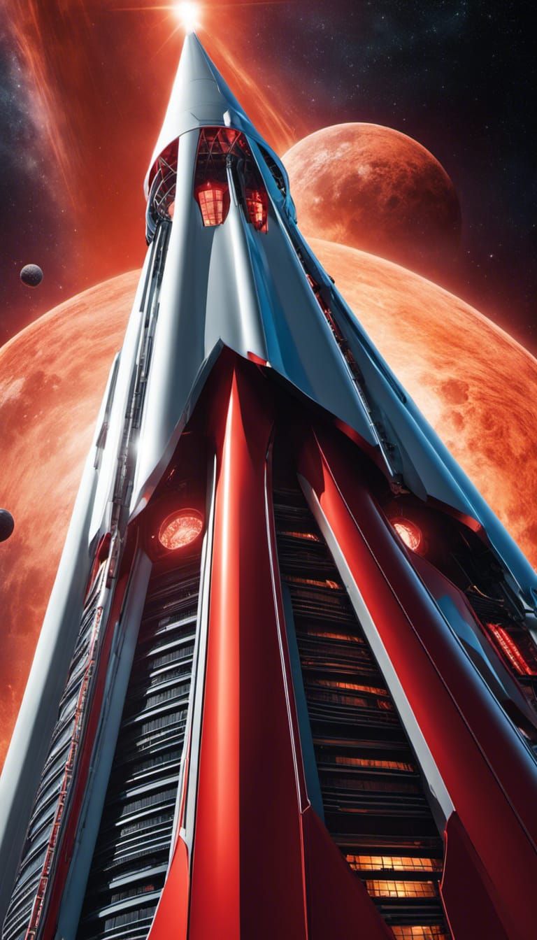 Retro Futuristic USSR Rocket in Space, Photorealistic CGI