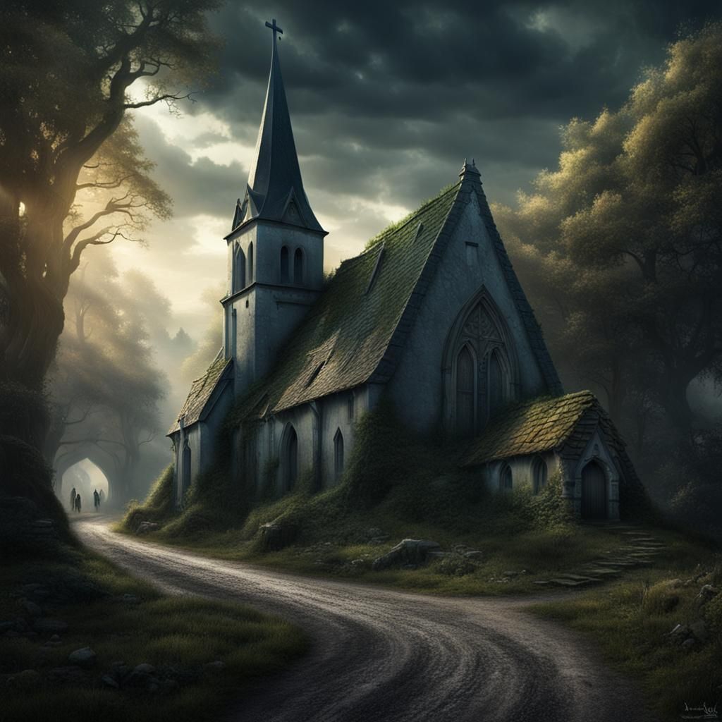 Abandoned Medieval Village in Dark Fantasy Forest