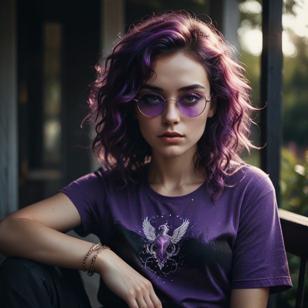 Violet-Eyed Woman in Alcohol Ink Portrait