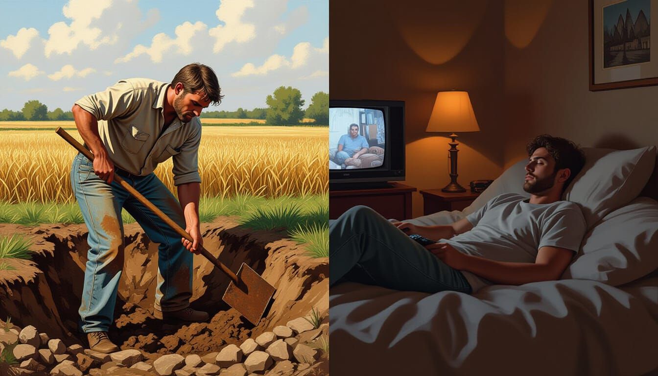 Diligent Worker Contrasted with Lazy Lounger