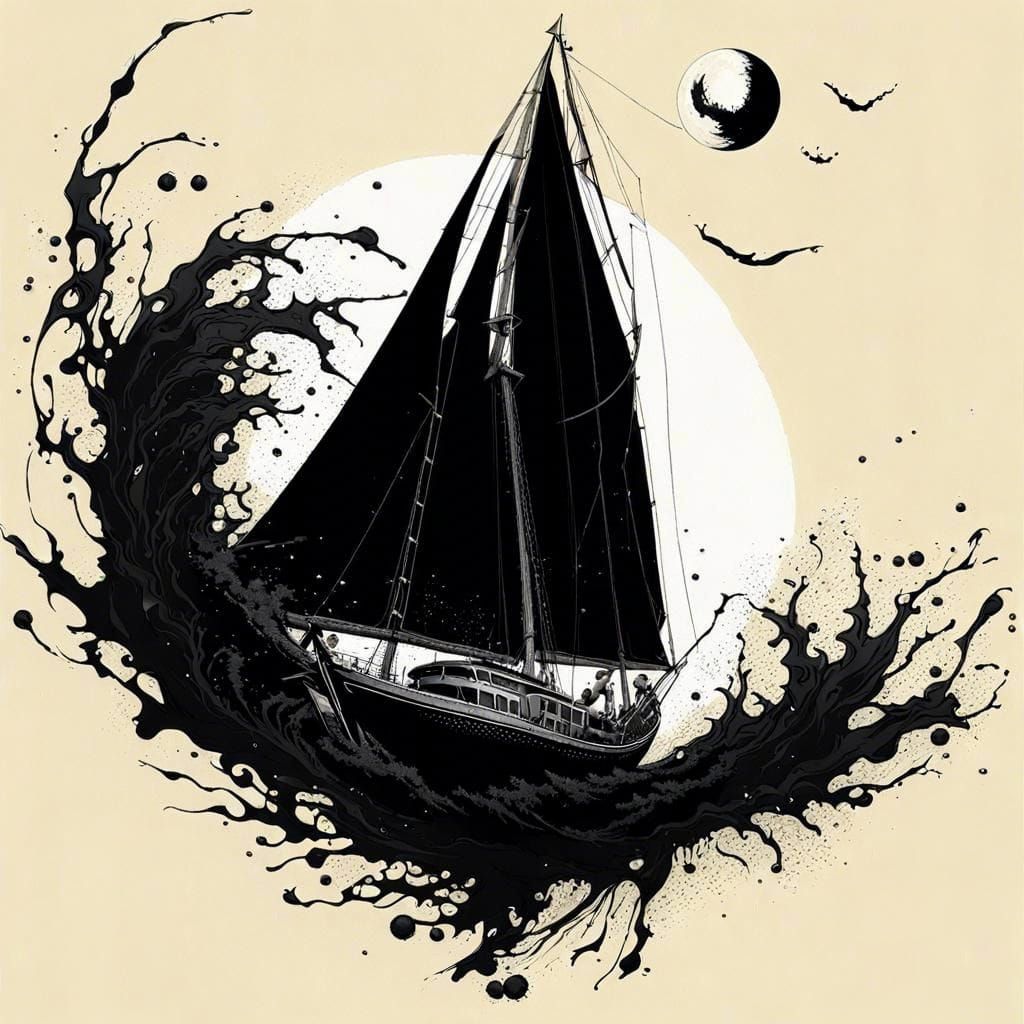 Surrealist Sailboat Ink Splatter