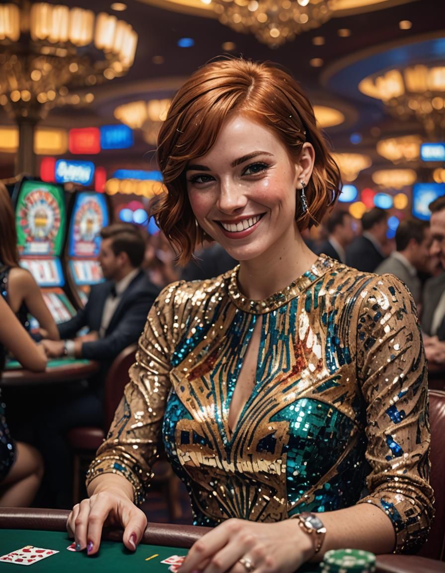 Woman Playing Poker in Las Vegas, Hyperrealistic Art
