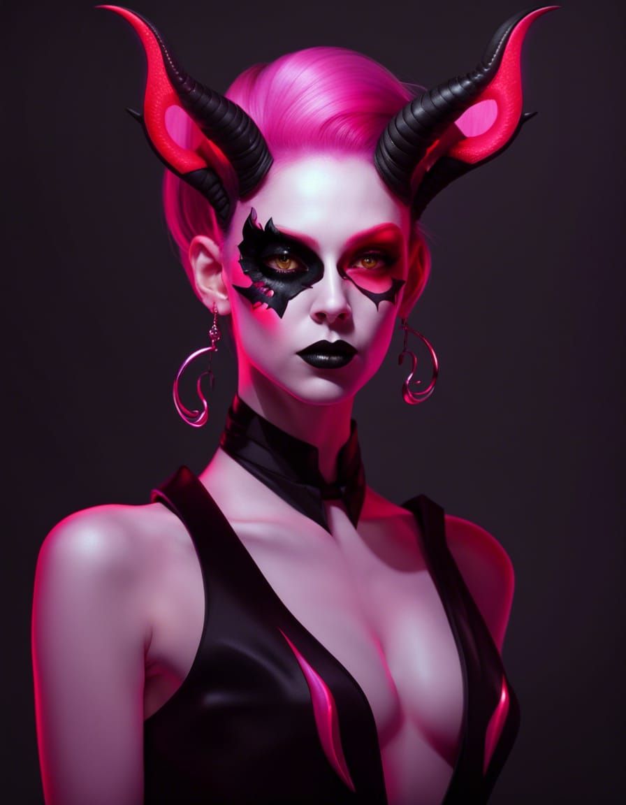 Pink Demon in Black Tuxedo with Butterfly Earrings