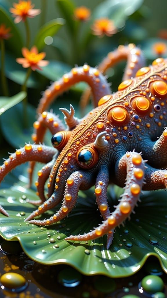 Vibrant Fae-Inspired Spider-Octopus Unfurls on Lush Aquatic ...
