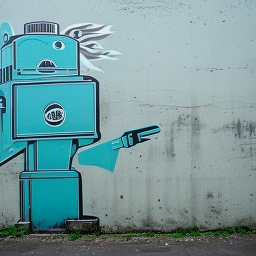 AI Chatbot Robot Graffiti Art on Wall