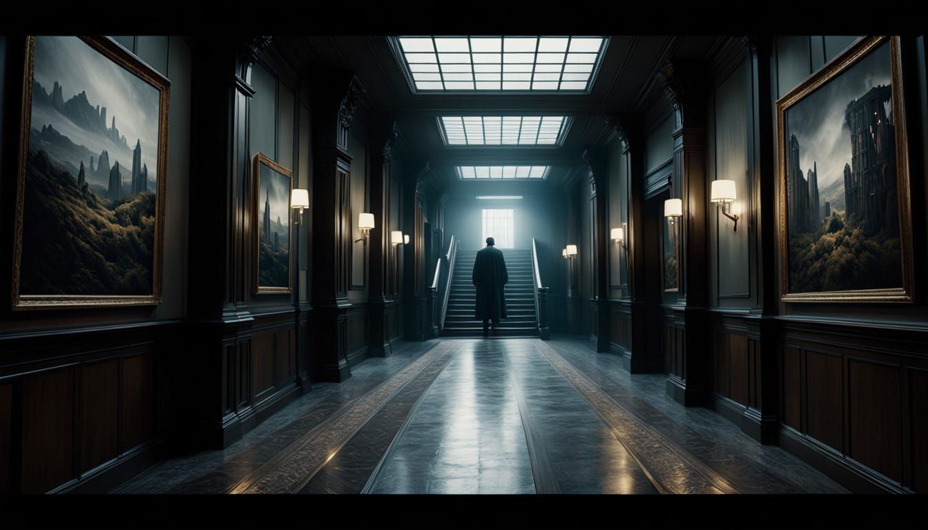 Cinematic Corridor in a Corporate Lair