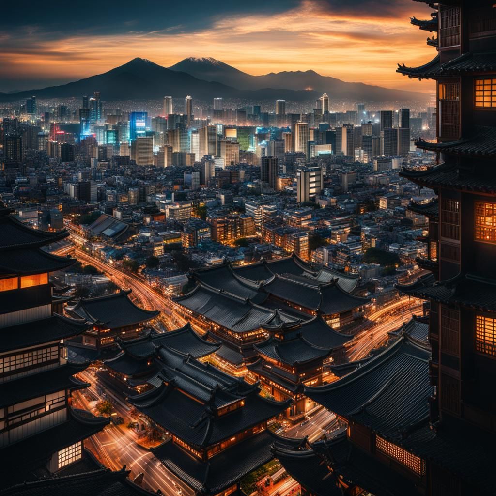 Epic Cityscape View from Skyscraper in Japan