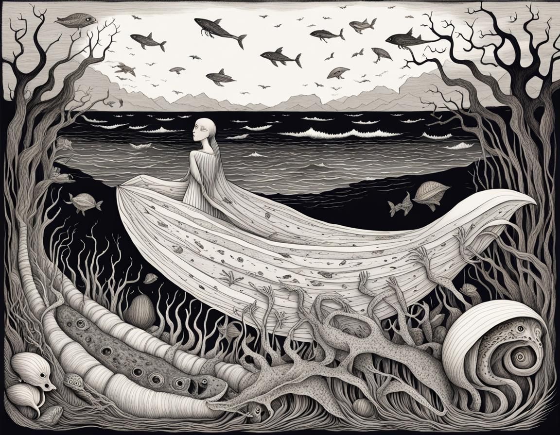 Venus Emerges: Gorey-esque Macabre Illustration