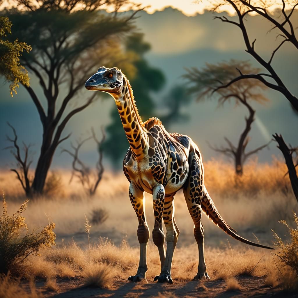 Giraffe in Golden Hour Sunlight, Realistic Cinematic Style
