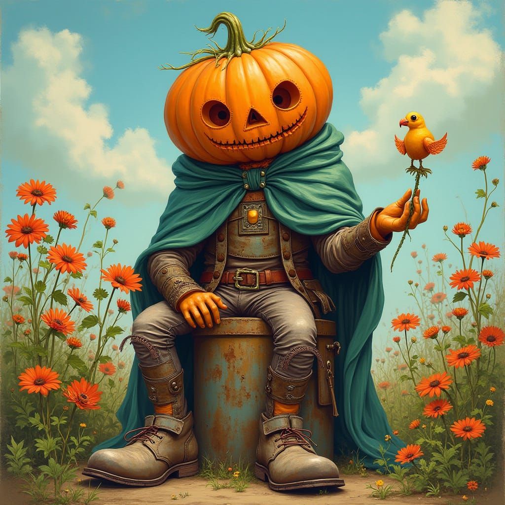 Pumpkin Lord of Garbage Kingdom in Whimsical Style