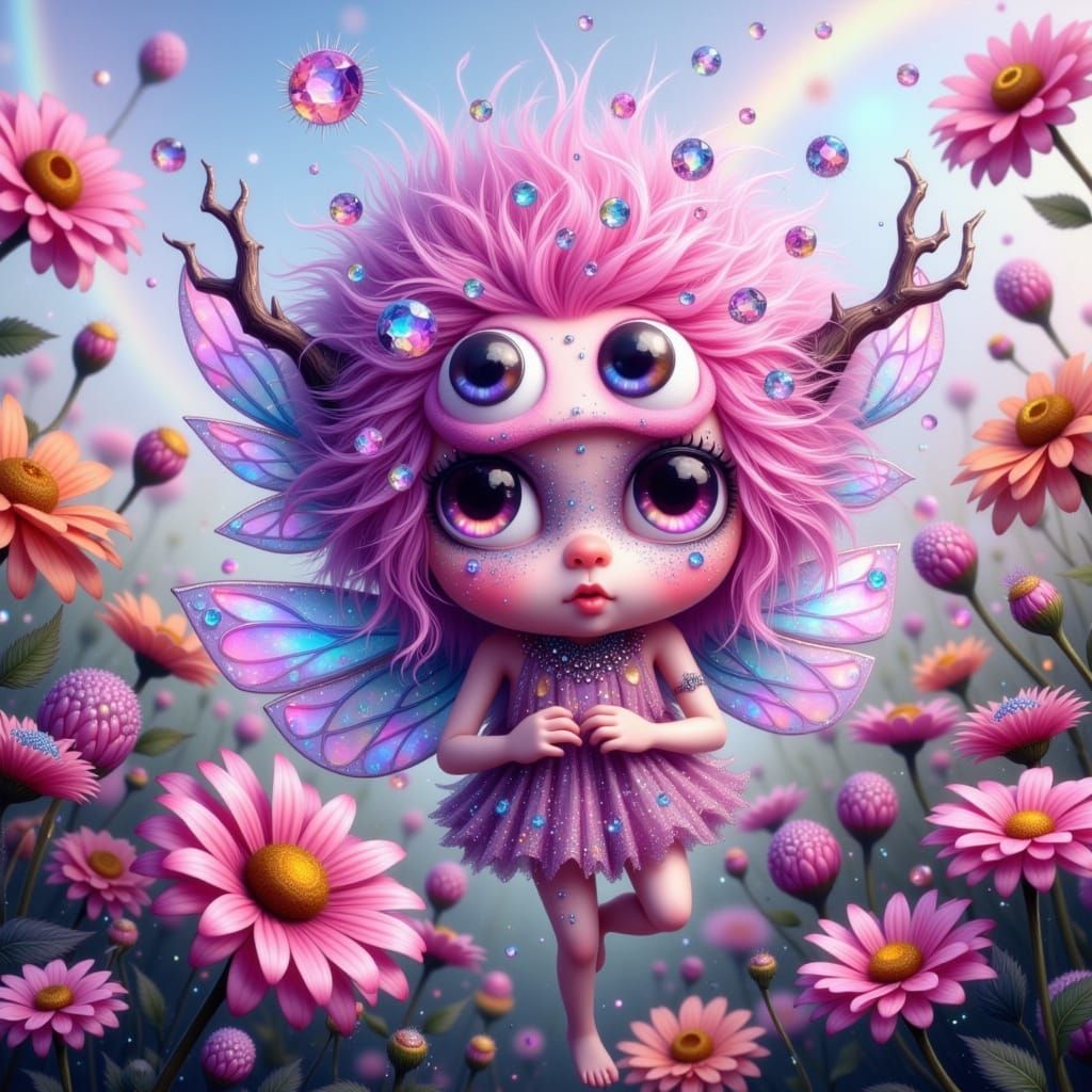 Whimsical Fae in Gingham, Made of Sparkling Gemstones and Co...