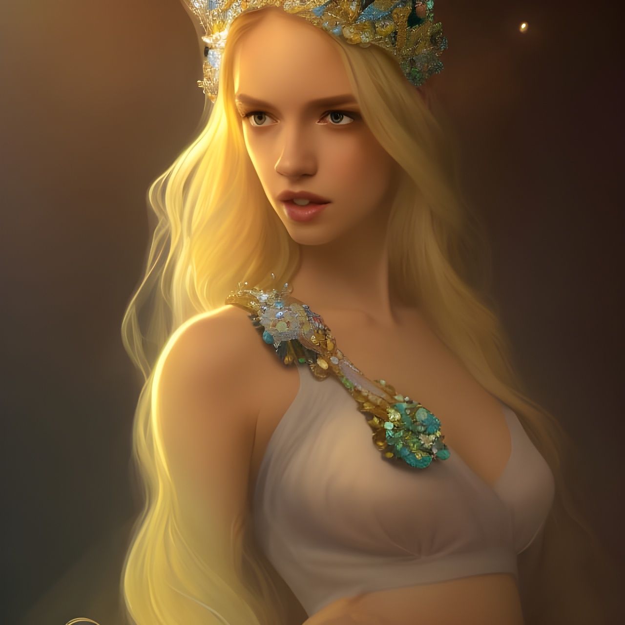 Diamond Crowned Woman in Art Nouveau Style