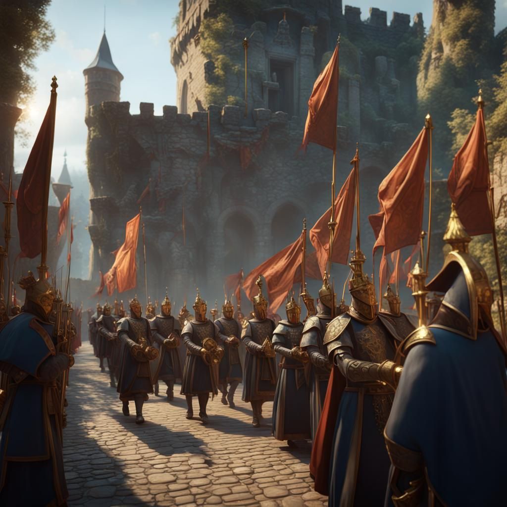 Imperial Procession with Brass Instruments in Oil Painting S...