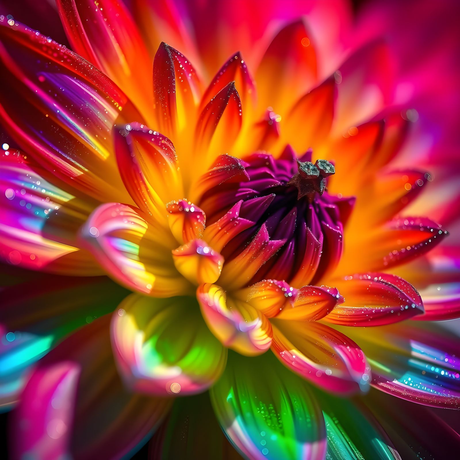 Vibrant, Glittering Floral Bloom in Hyperreal Detail