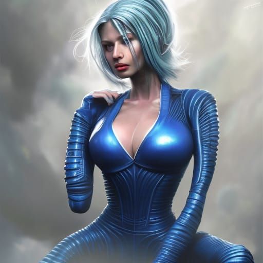 Cyberpunk Alien Woman in Latex Wedding Dress