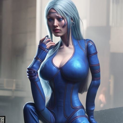 Alien Woman in Cyberpunk Style Wedding Dress