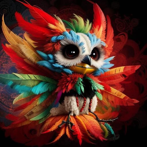 Cute Fluffy Baby Bird with Mohawk in Fantasy Art