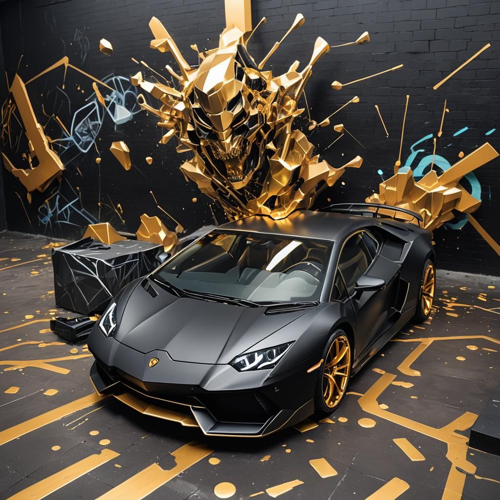 Futuristic Matte Black Lamborghini with Gold Details