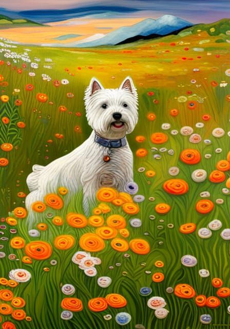 West Highland Terrier in Floral Klimt Porcelain Style