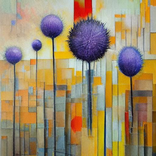 Cubist Still Life with Thistle and Cherries