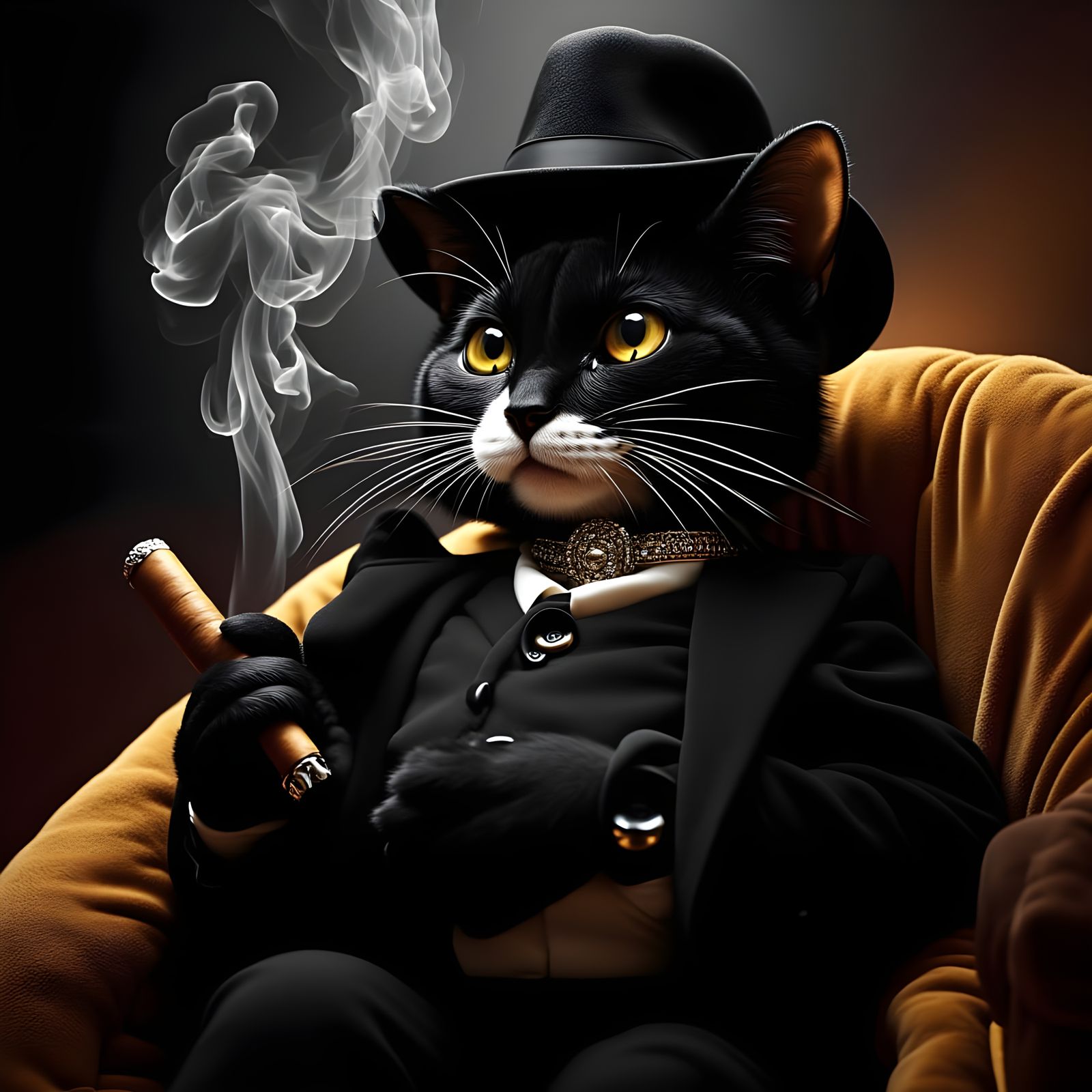 Cigar Smoking Cat Gangster in 1930s Cartoon Style