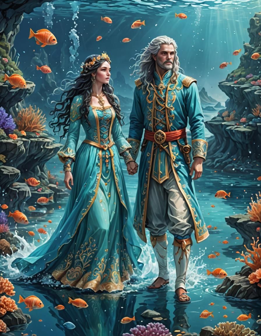 Beautiful Mermaid Couple in Fantasy Ocean Setting