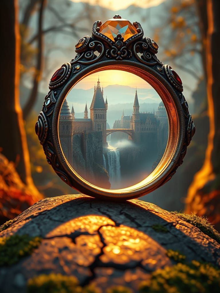 Enchanted Ring Portal to Gothic City in Golden Hour